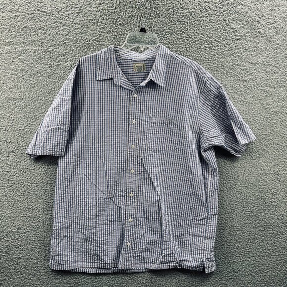 LL Bean Men Shirt Extra Large Blue‎ Plaid 100% Cotton Short Sleeve Button Front - Picture 1 of 9